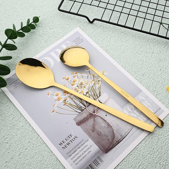 Knives and Forks Set Flatware Set Korean Silverware SUS304 Stainless Steel Kitchen Dinnerware Portable Utensils for Home, Camping Restaurant Christmas Gift - Shiny Gold