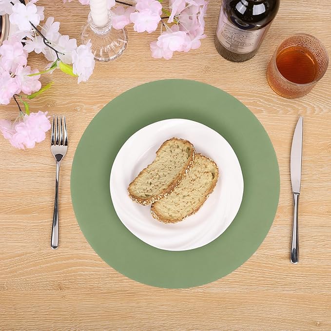 SHACOS 100 PCS Round Paper Placemats 13 inch Disposable Paper Place Mats for Dinner Wedding Birthday Party Festival Table Decoration Indoor Outdoor, Sage Green (Pack of 2)