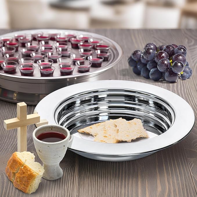 Bekith 2 Pack Communion Plates for Church, Communion Ware Stainless Steel Bread Tray, Church Supplies Set, Silver