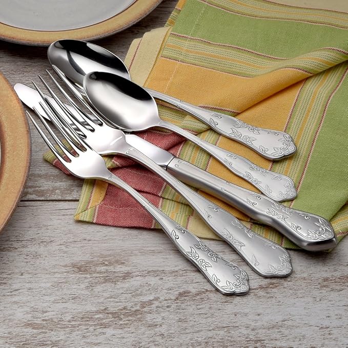 Liberty Tabletop Martha Washington 45-piece 18/10 Flatware Set for 8, Includes Serving Pieces Made in USA
