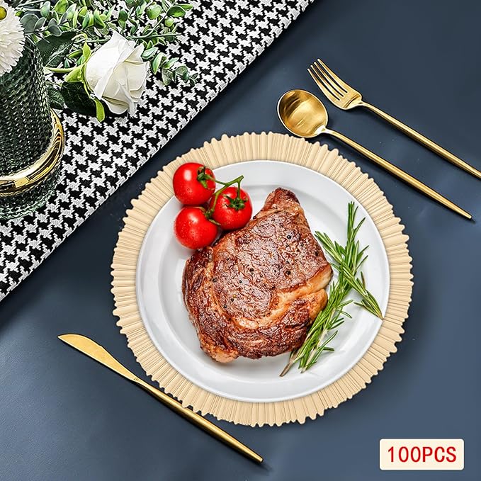 Gold Plastic Charger Plates Set of 100, 13” Reusable Party Chargers for Dinner Plates, Elegant Round Service Plate Chargers Bulk Decorative for Wedding, Catering Table Decor