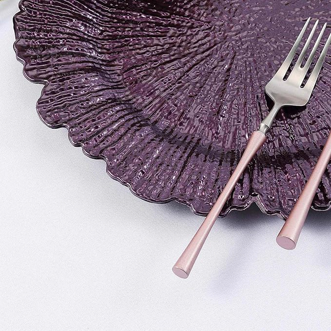 13" Charger Plates - Set of 12 - Acrylic Purple Round Reef Disposable Chargers, Ideal for Dinner Party Wedding Holiday Bulk Events