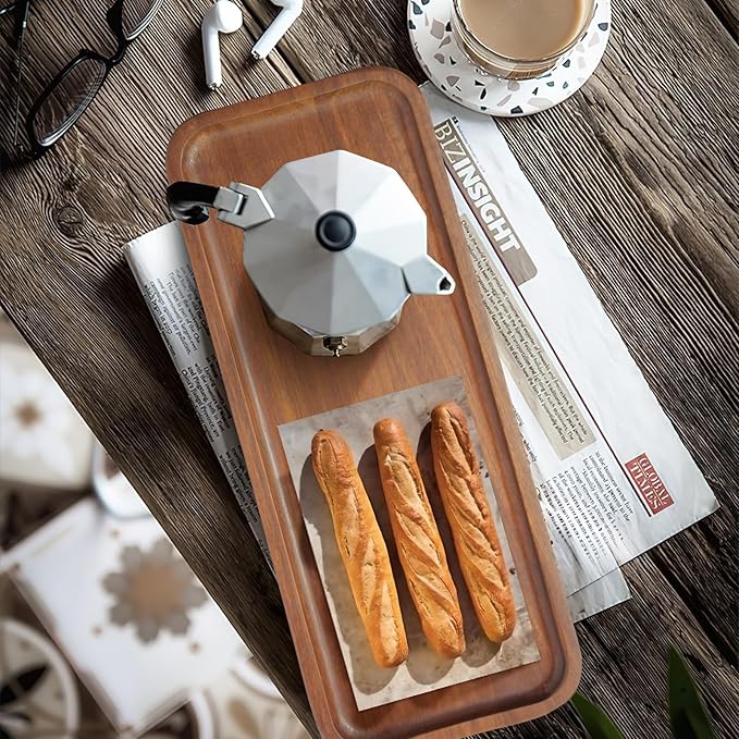 Solid Acacia Wood Serving Trays and Platters - Wooden Mini Charcuterie Boards, Rectangle Small Cheese Board for Food, Bathroom, Home Decor, Kitchen Counter, (14"x5.5", 6 Pack)
