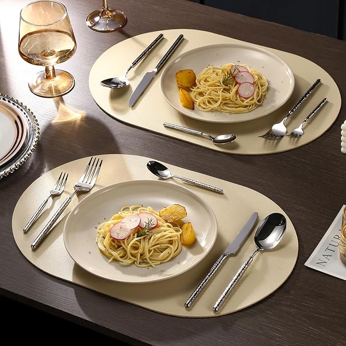 20-Piece Silverware Set, Stainless Steel Flatware Set for 4, Modern Hammered Utensil Tableware Set Include Dinner Knife/Fork/Spoon, Mirror Finish, Dishwasher Safe (20, silver)