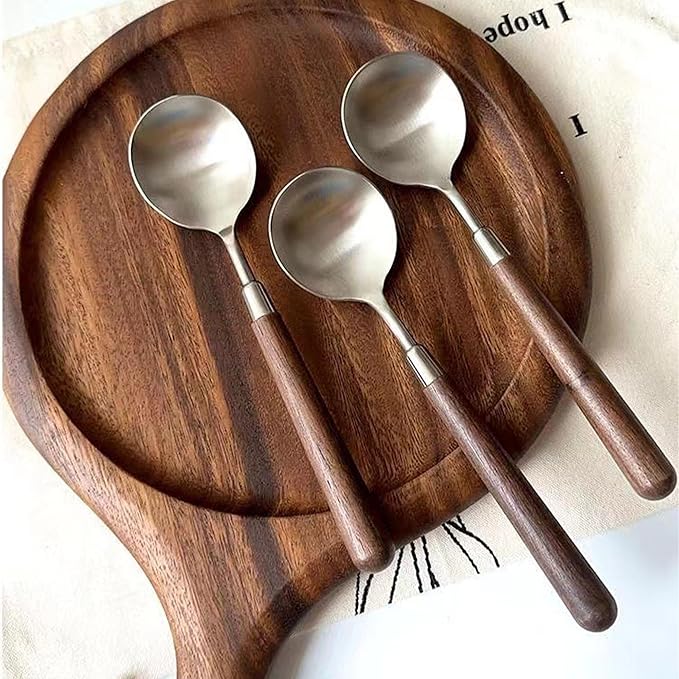 5-piece wooden handle spoons service for 5 people, flatware set, cutlery sets, utensil set,18/8 stainless steel home use hotel banquets wooden handle spoons,matte polishing