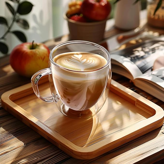 YMMIND Set of 2 Double Walled Glass Coffee Mugs 6 Ounces Insulated Layer Coffee Cups with Handle Borosilicate Glass Espresso Cup for Hot Beverage,Cappuccino,Tea,Latte,Wine,Microwave Safe