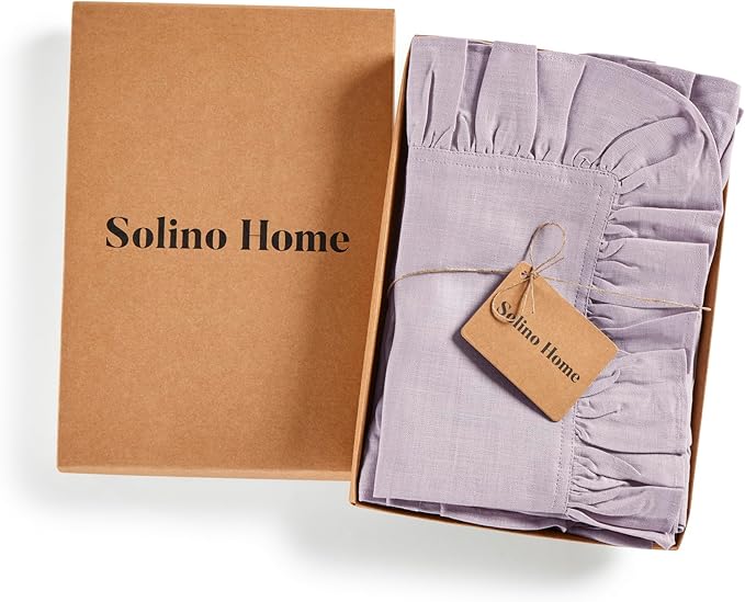 Solino Home Linen Ruffle Napkins Set of 4-100% Pure Linen Lilacs Dinner Napkins Cloth 20 x 20 Inch - Gabrielle Ruffle, Handcrafted and Machine Washable
