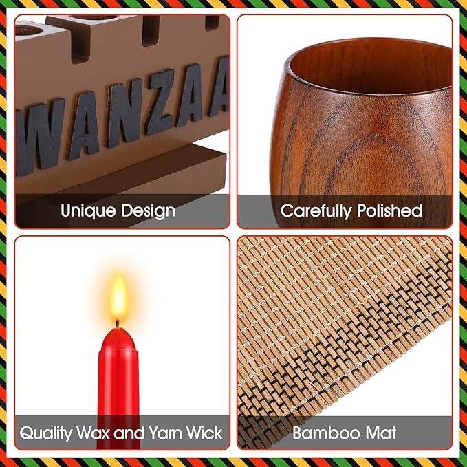 10 Pieces Kwanzaa Kinara Set Wooden Kwanzaa Candle Holder Kwanzaa Celebration Decorations