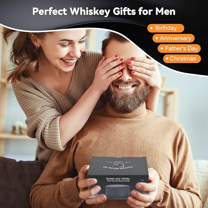Electric Whiskey Smoker kit - Built-in Lighter (No Butane)Drink Smoker, 6 Wood Chip Flavors, Rechargeable Cocktail Smoker Kit, Birthday Bourbon Whiskey Gift, Suitable for Men, Dad, Husband