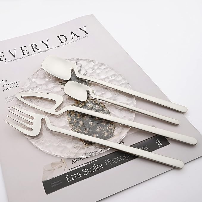 Brushed Silver Flatware Set for 8, Uniturcky 32-Piece Matte Silverware Set with Colored Handles, 18/10 Stainless Steel Dinnerware Tableware Set, Eating Utensils for Party/Wedding/Home