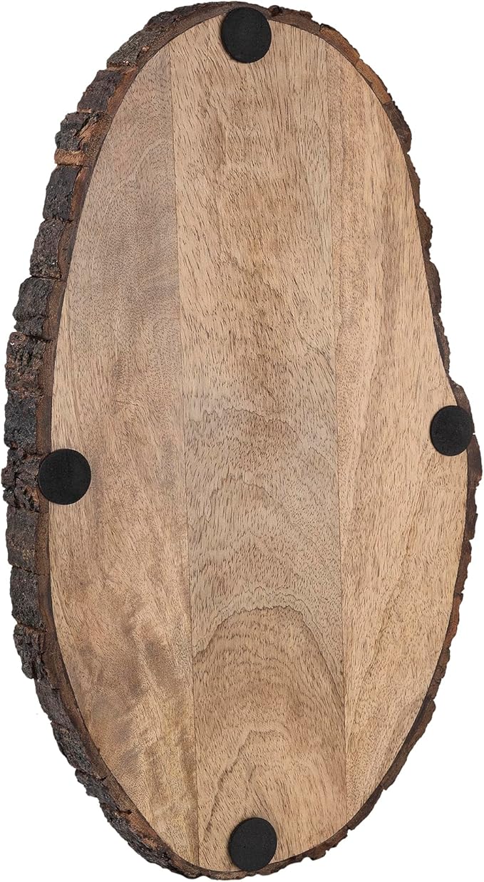 GoCraft Oval Wooden Serving Platter with Tree Bark Edges – Mango Wood Charcuterie Board, 17" x 10", Rustic Platter for Serving Cheese, Appetizers, Snacks, Fruit, and More – Perfect for Entertaining