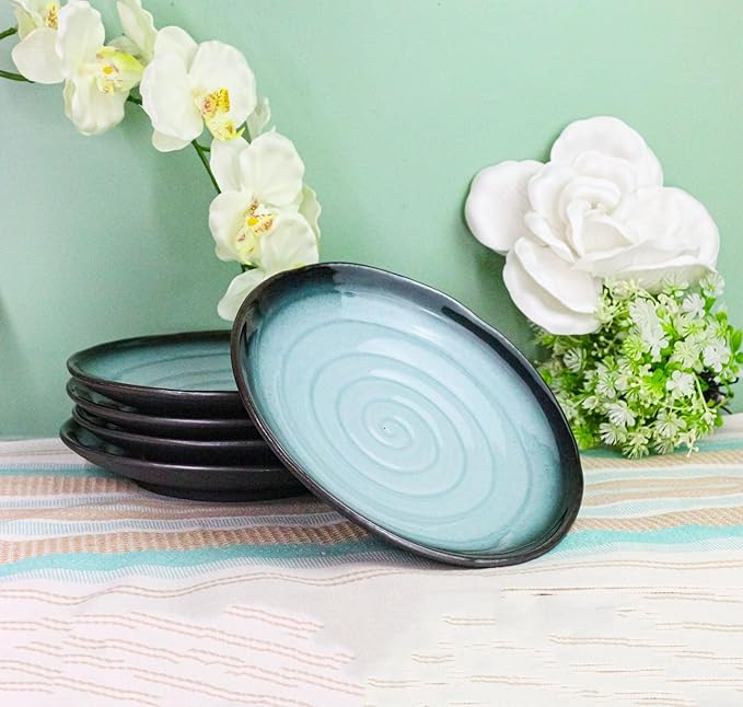 Ebros Gift Blue Sky Stars Artistic Seikai Porcelain Collection Dinnerware Serveware Kitchenware Set Asian Japanese Dining Restaurant Supply (Pack Of 5 Round Dinner Plates 8.75" D)