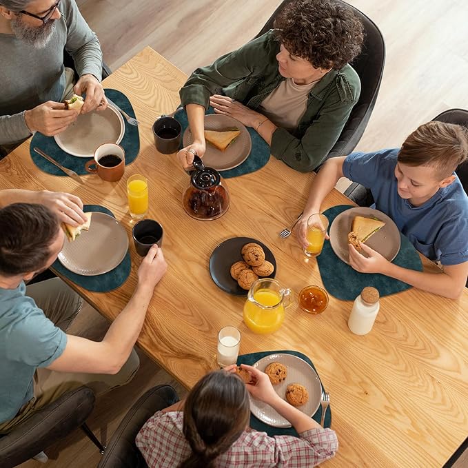 ADRIMER Placemats, Heat Resistant Round Placemats Set of 6 Washable 13 x 17 Inch, Waterproof Table Mats Wipeable for Kitchen, Dining Room Table Christmas Decor, Dark Blue
