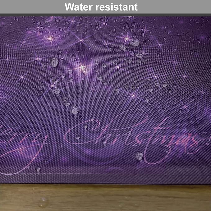 Ambesonne Dark Purple Place Mats Set of 4, Merry Christmas Calligraphy Under a Xmas Tree Illustration Vibrant and Romantic, Washable Fabric Placemats for Dining Table, Standard Size, Fuchsia