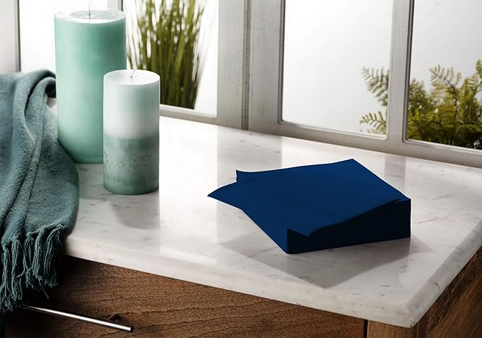 Disposable Blue Cocktail Napkins Paper - 4" x 4" High-End Linen-Like Beverage Party Square Paper Napkin Pack for Bar, Cafe, Restaurant, Christmas, Birthday, Wedding, Baby Shower - 100 Count