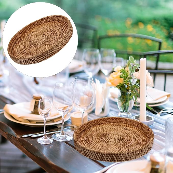 DOITOOL Multi-use Rattan Serving Tray Fruit Dessert Plate Perfect for Gatherings