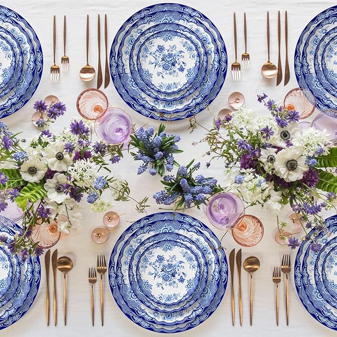 European American Style Sample Room Tableware Set Setting Blue Western Plates Hotel Dinner Plates Bowls Coffee Cups and Saucers Tableware Tableware Set Blue and White Ceramic Home Kitchen Tableware Se
