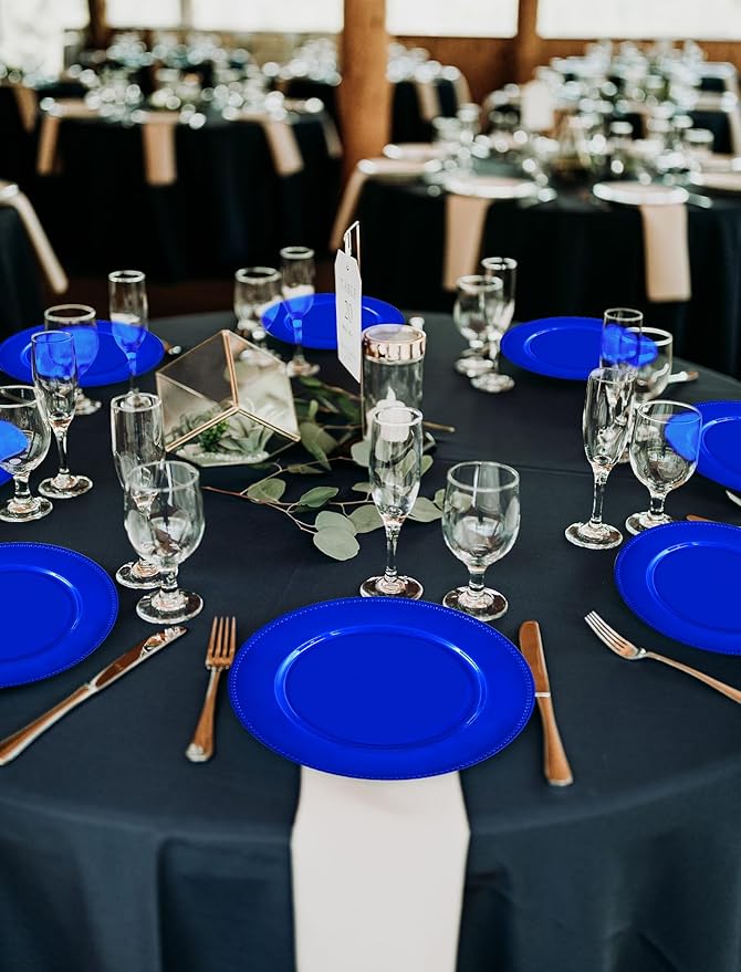 50 Pcs Royal Blue Charger Plates Round Charger Plates13 Inch Bulk Wedding Dinner Elegant Reusable Plastic Chargers Plates Wedding Holiday Party Baby Shower Event Decoration (Royal Blue)