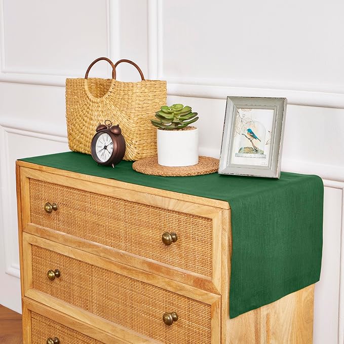 Solino Home Linen Table Runner 72 Inches Long - 100% Pure Linen Pine Green Dining Table Runner 14 x 72 Inch for Christmas, New Year - Fete
