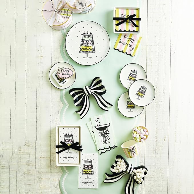 Santa Barbara Design Studio Appetizer Plate Set - 6" Ceramic Dessert Plates White with Gold, 4-Count, Birthday Cake