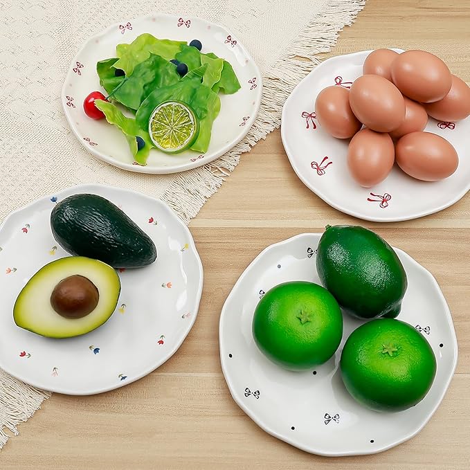 Koythin Floral Ceramic Dinner Plates, 8" Microwave Safe Dishes for Pasta, Modern Rustic Appetizer Plate for Salad Fruits Dessert Cake (Tulip Small Floral Fragments)