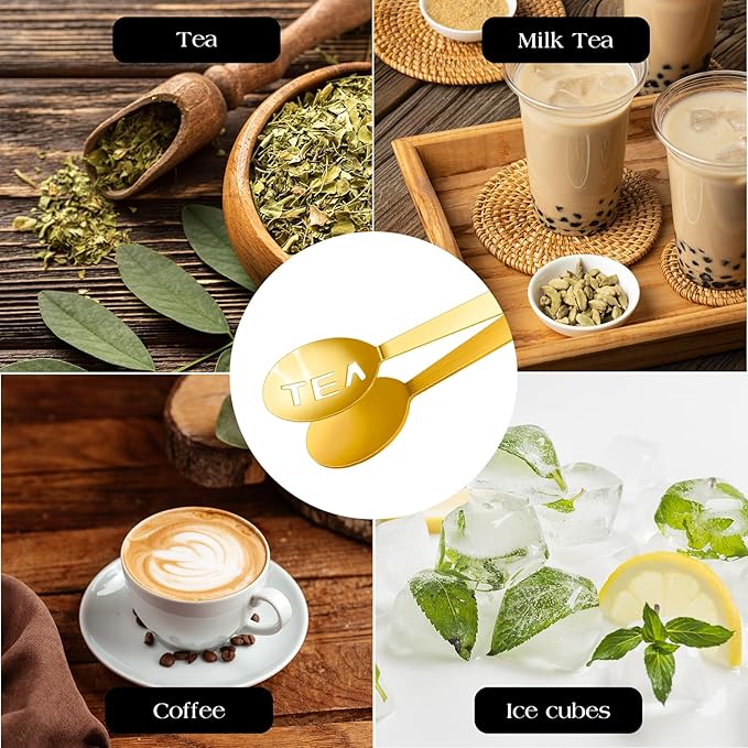 2 Pack Tea Bag Squeezer, Tea Tongs Metal Stainless Steel Squeezer Tongs Teas Filter Spoon Clamp Teas Strainer Holder Clip for Gripping Loosing Leaf,Ice Lemon Slice (Golden and Silver)