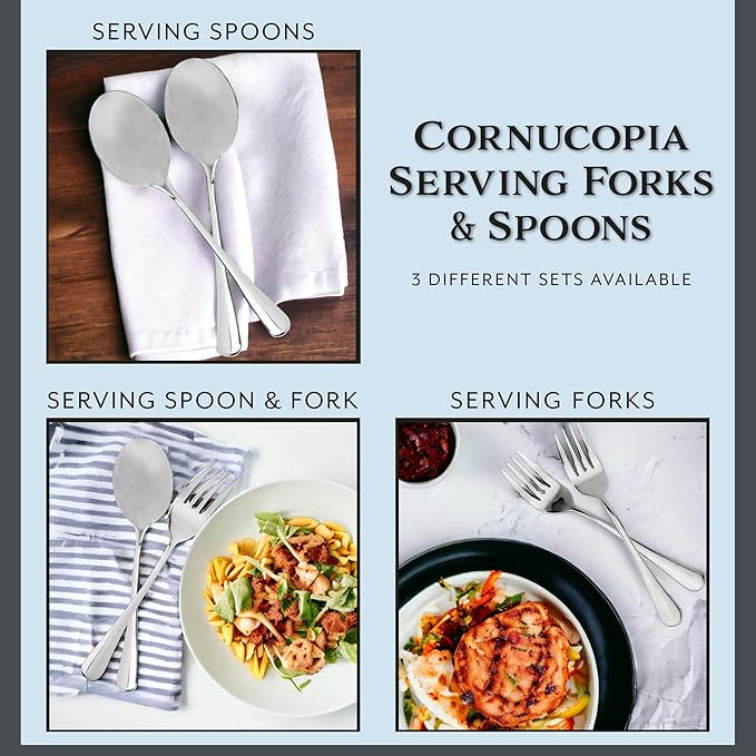 Cornucopia Brands Serving Fork (2 Pack) Set of Two (2)- Elegant Top of the Line Serving Forks, Buffet & Banquet Style Serving Forks, 9" Stainless Steel