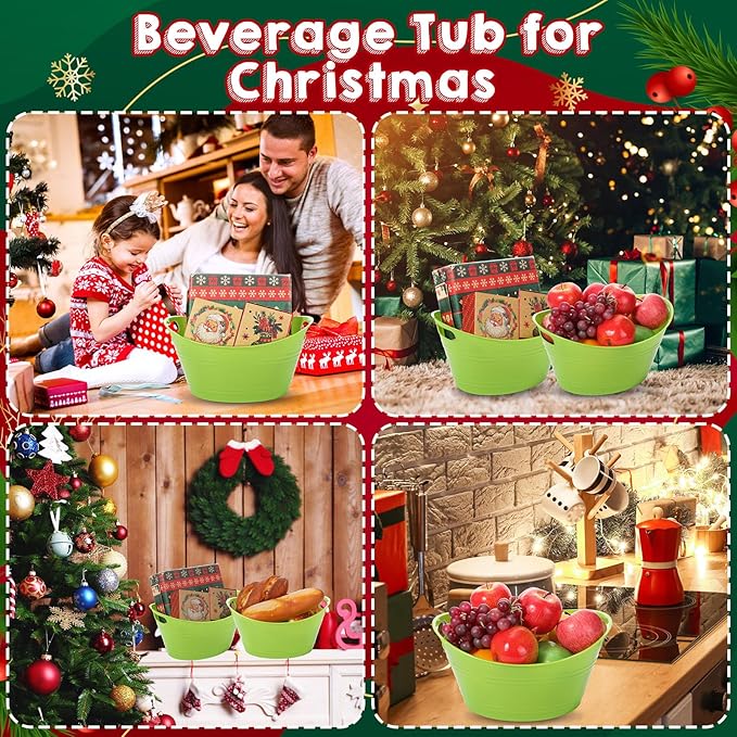 Norme 24 Pcs Oval Storage Tub with Handles 4.5L Plastic Ice Bucket, Wine, Beer, Champagne Drink Cooler for Parties, Beverage Storage Basket (Lime Green)