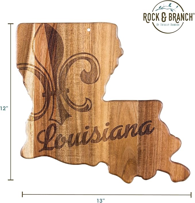 Totally Bamboo Rock & Branch Origins Series Louisiana State Shaped Cutting Board and Charcuterie Serving Tray, Includes Hang Tie for Wall Display