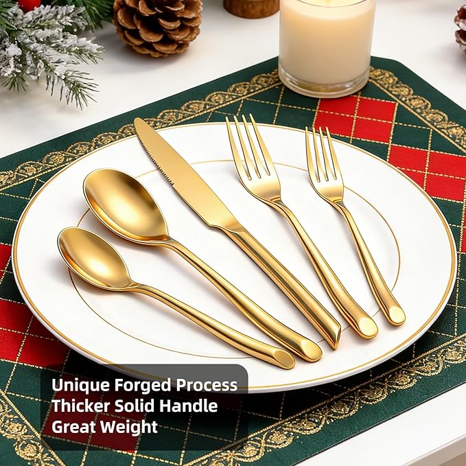 Gold 40-Piece Silverware Set, Elegant Stainless Steel Flatware Set, Cutlery Set Mirror Polished, Dishwasher Safe, Service for 8