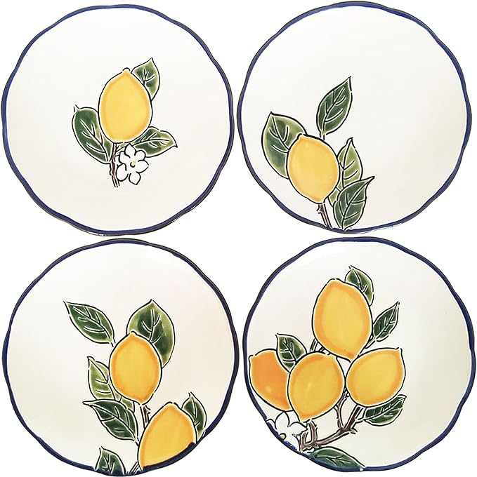 Blue Sky Clayworks Lemon Valley Appetizer Plates, 4.6" L x 5.71" W, Set of 4