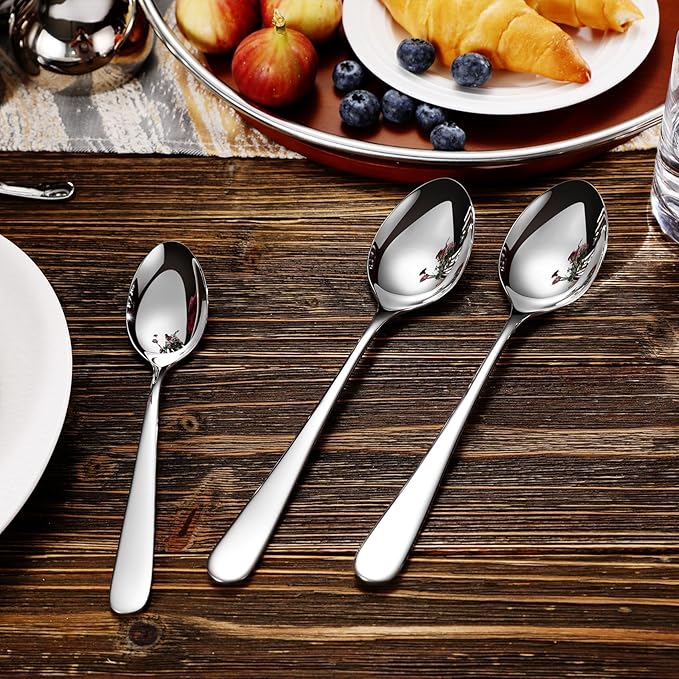 KEAWELL Louise Premium 2 Piece Serving Spoons and 2 Piece Serving Slotted Spoons – 9 inches – 18/10 Stainless Steel - Uniting Elegance and Durability - Exquisite Serving Utensils for Parties