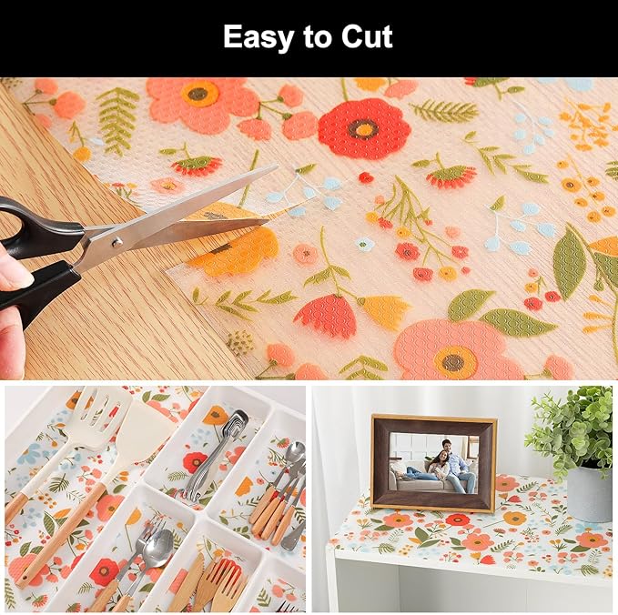 Cooyes Shelf Liner – Premium Non-Adhesive Cabinet & Drawer Liner for Kitchen – Waterproof Shelf Paper with Modern Pattern – Durable EVA Cabinet Mat – Easy to Cut (11.8" W x 236" L)