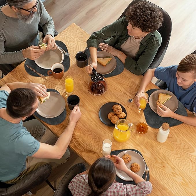 ADRIMER Placemats, Heat Resistant Round Placemats Set of 6 Washable 13 x 17 Inch, Waterproof Table Mats Wipeable for Kitchen, Dining Room Table Christmas Decor, Dark Grey