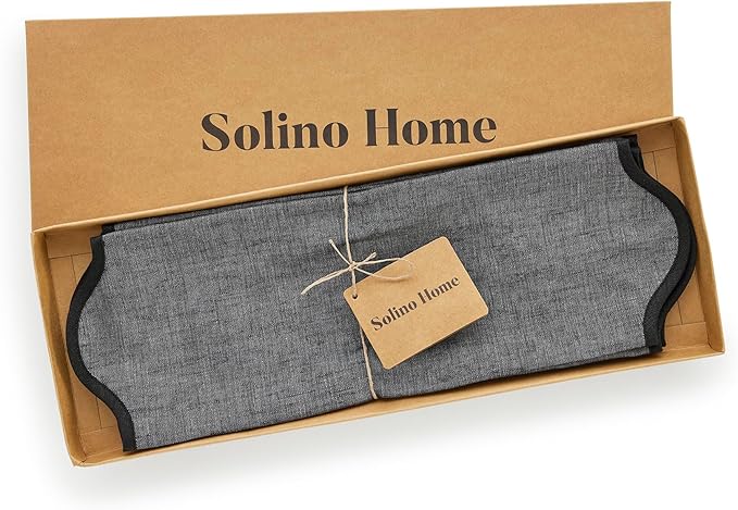 Solino Home Scallop Linen Placemats Set of 4-100% Pure Linen Black and Charcoal Grey Round Cloth Placemats 16 Inch for Christmas - Giselle Scallop Edge Handcrafted and Machine Washable