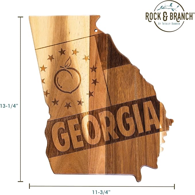 Totally Bamboo Rock & Branch Origins Series Georgia State Shaped Cutting Board and Charcuterie Serving Tray, Includes Hang Tie for Wall Display Natural Wood
