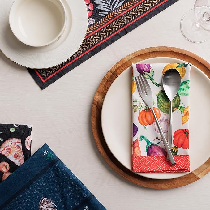 Maison d' Hermine Cloth Napkins Set of 4 100% Cotton Soft & Durable Everyday Reusable Square Napkins Cloth Washable, Dinner, Cocktail Party, Wedding, Restaurant (Ratatouile, 18" x 18")