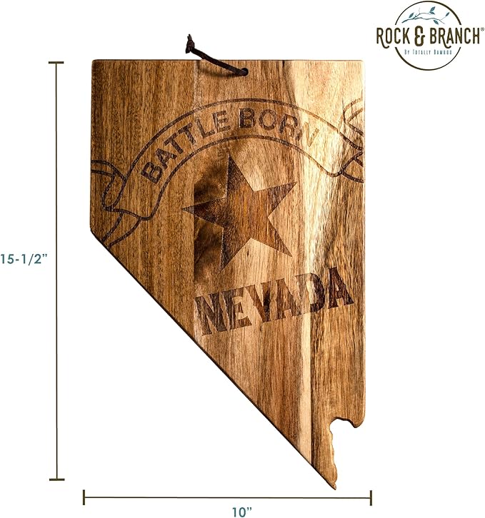Totally Bamboo Rock & Branch Origins Series Nevada State Shaped Cutting Board and Charcuterie Serving Tray, Includes Hang Tie for Wall Display