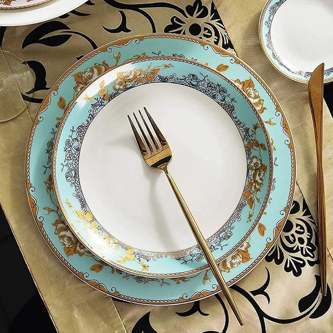 Palace Style Chip Dinnerware 56-Piece Bone China Dinnerware Set Nordic Ceramic Dinner Plates Set Porcelain Tableware Set