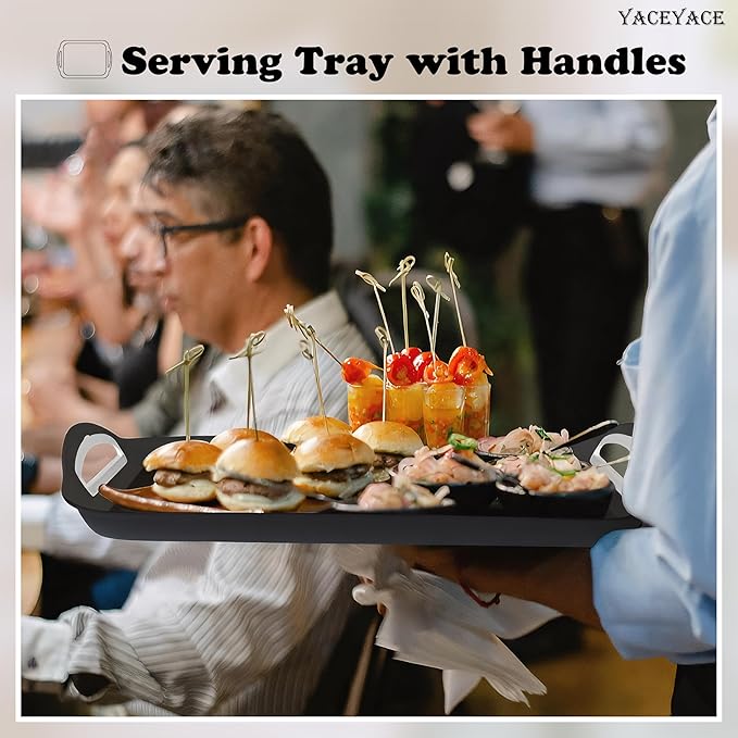Serving Trays, 2 Pack of Grey Serving Trays, Non Slip-Food Trays with Handles, Trays for Serving Food, Party, Drink, Dining, Cake