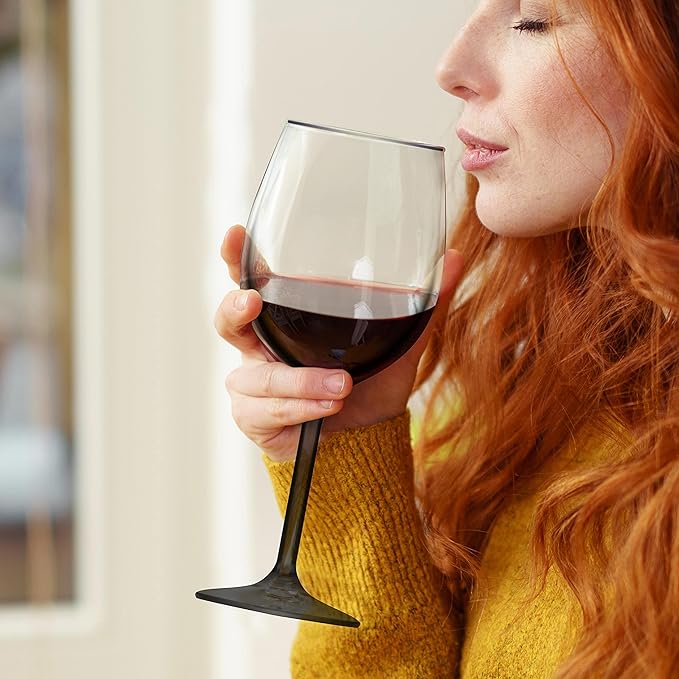 DISCOUNT PROMOS Wine Glasses 14 oz. Set of 6, Bulk Pack - Restaurant Glassware, Perfect for Red Wine, White Wine, Cocktails and More - Black