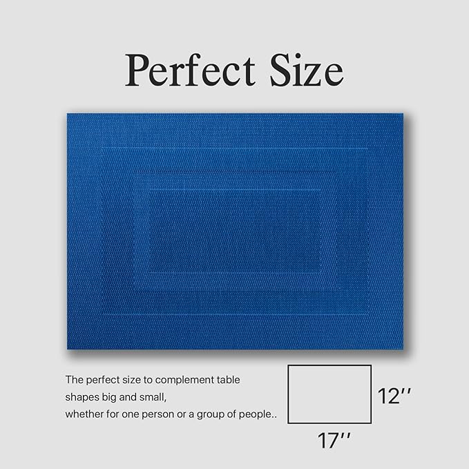 Placemats Set of 4 - Easy Clean Woven Vinyl Placemats for Dining Table, Indoor/Outdoor Place Mats, Washable PVC Table Mats(Navy Cube)