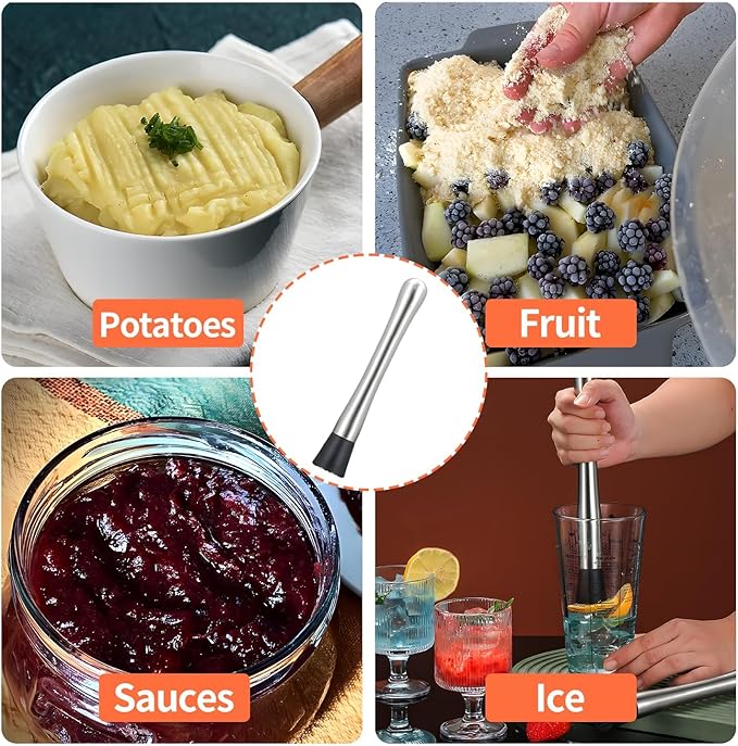 2 PCS Muddler for Cocktails,8" Stainless Steel Cocktail Muddler for Lemonade, Lemon Smasher Bartender Accessories, Crushes Ice,Fruits & Herbs, Bartender Tool for Home,Bar Use,Lemonade stand supplies