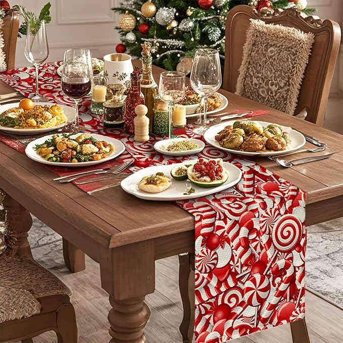 Candy Table Runner Seasonal Christmas Holiday Kitchen Dining Linen Table Decoration for Indoor Outdoor Home Party Decor 13 x 72 Inch