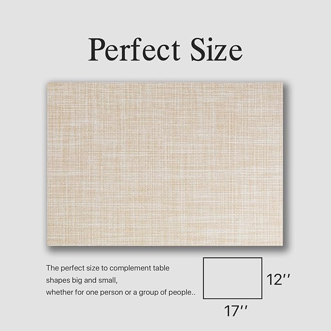 Placemats Set of 12 - Easy Clean Woven Vinyl Placemat for Dining Table, Indoor/Outdoor Place Mats, Washable PVC Table Mats(Beige)