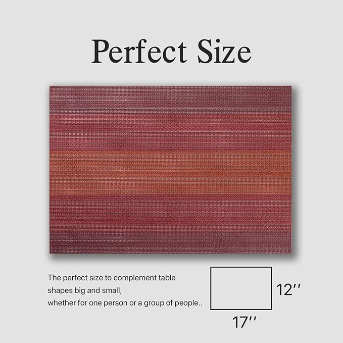 Placemats Set of 4 - Easy Clean Woven Vinyl Placemats for Dining Table, Indoor/Outdoor Place Mats, Washable PVC Table Mats(Pomegranate Parade)