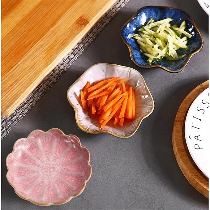 GUERNSEY Snack Bowls 4.4 Inch Ceramic Lotus Plate Sauce Plate Sushi Sauce Snack BBQ Ceramic Plate Dipping Sauce Plate Seasoning Plate Snack & Dip Bowls