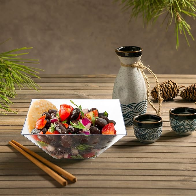 Smarty Had A Party 24 Clear Square Plastic Serving Bowls 3 qt. Disposable Clear Serving Dishes for Party, Buffet and Catering
