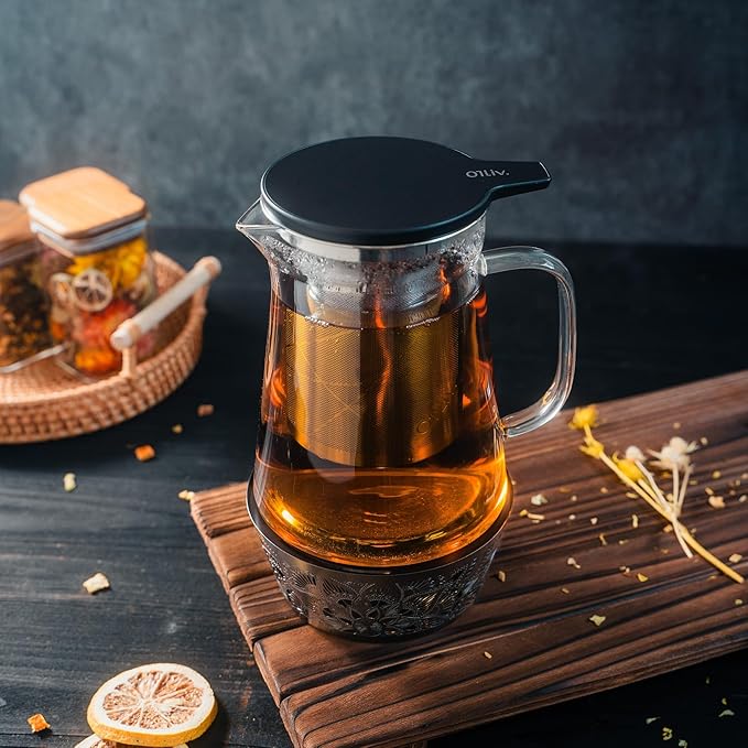 Elegant Glass Teapot with Built-In Tea Infuser & Stainless Steel Candle Warmer Base - 1000ml, Premium Gift Set for Tea Lovers, Perfect for Brewing and Keeping Tea Warm
