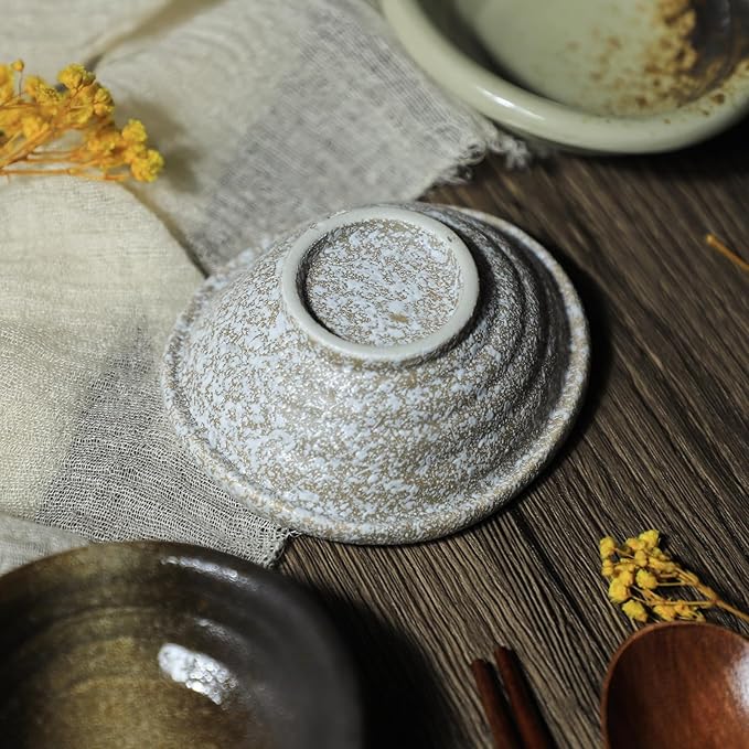 Colias Wing 3.5 Inch Retro Style Brown Stylish Design Multipurpose Porcelain Side Dish Bowl Seasoning Dishes Soy Dipping Sauce Dishes-Set of 5